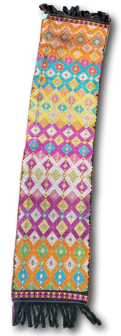 Handcrafted Cotton Weave Scarf / Belt: Indonesian Shawl / Sash: Multicolor cotton scarf 60 inches by 14 inches measurement without fringe. - Provenance: The M.F. Collection â€“ Detailed condition reports are not included in this catalog.