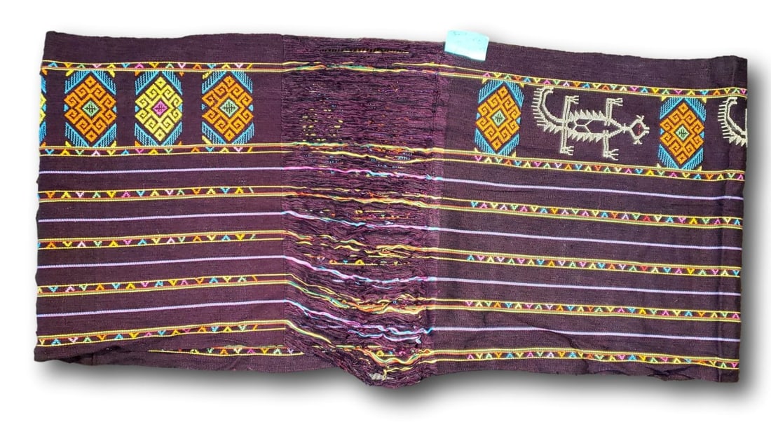 Lizards on Burgengy : Handcrafted Cotton Textile Scarf / Belt / Indonesian Shawl / Sash (1 of 2)