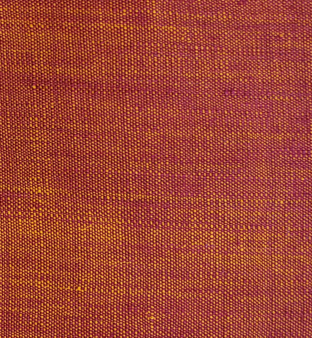 Vintage Raw Fabric Plant Fiber Weave: Textile Only: Linen/ plant fiber, semi-sheer cloth with a burgundy waft and saffron weave. Textile only, raw edges on ends, selvage on sides natur