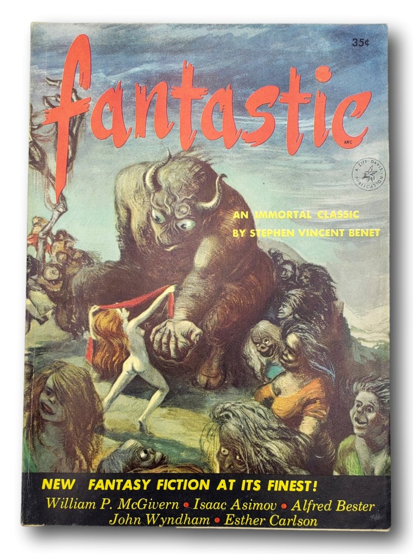 FANTASTIC. May-June 1953. (Volume 2, No. 3). Howard Browne, Editor: Octavo, single issue cover by W. T. Mars, pictorial wrappers. Digest magazine. Includes new fiction by William P. McGivern, John Wyndham, Isaac Asimov, Alfred Bester and others. Mild tanning to text p
