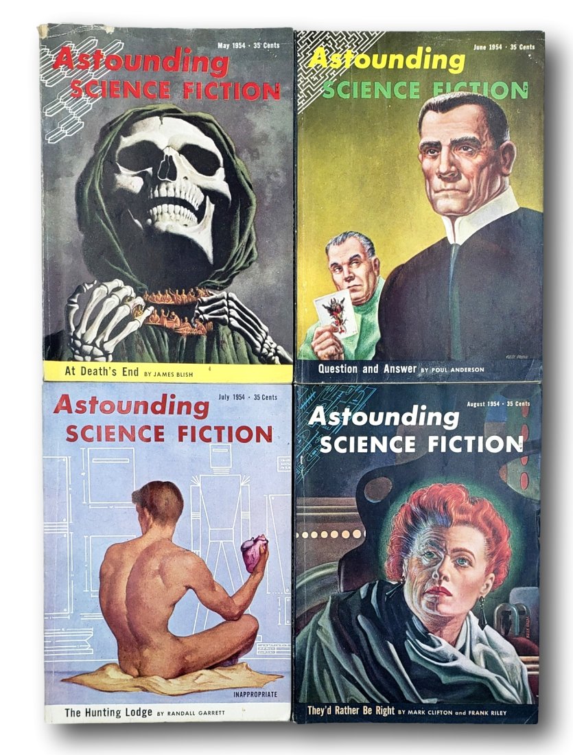 Astounding Science Fiction May through August 1953: This lot contains four issues of Street & Smith Astounding Science Fiction. Street & Smith or Street & Smith Publications, Inc., was a New York City publisher specializing in inexpensive paperbacks an