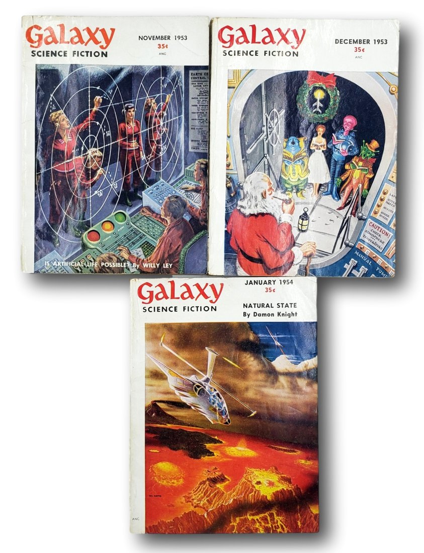 Lot of 3 Galaxy Science Fiction Digests Incl Santa Cover: Includes: Galaxy Science Fiction; November 1953 V. 7 No. 2, Galaxy Science Fiction December 1953 V. 7 No. 3, Galaxy Science Fiction January 1954 V. 7 No. 5. All of the volumes are in good, complete co