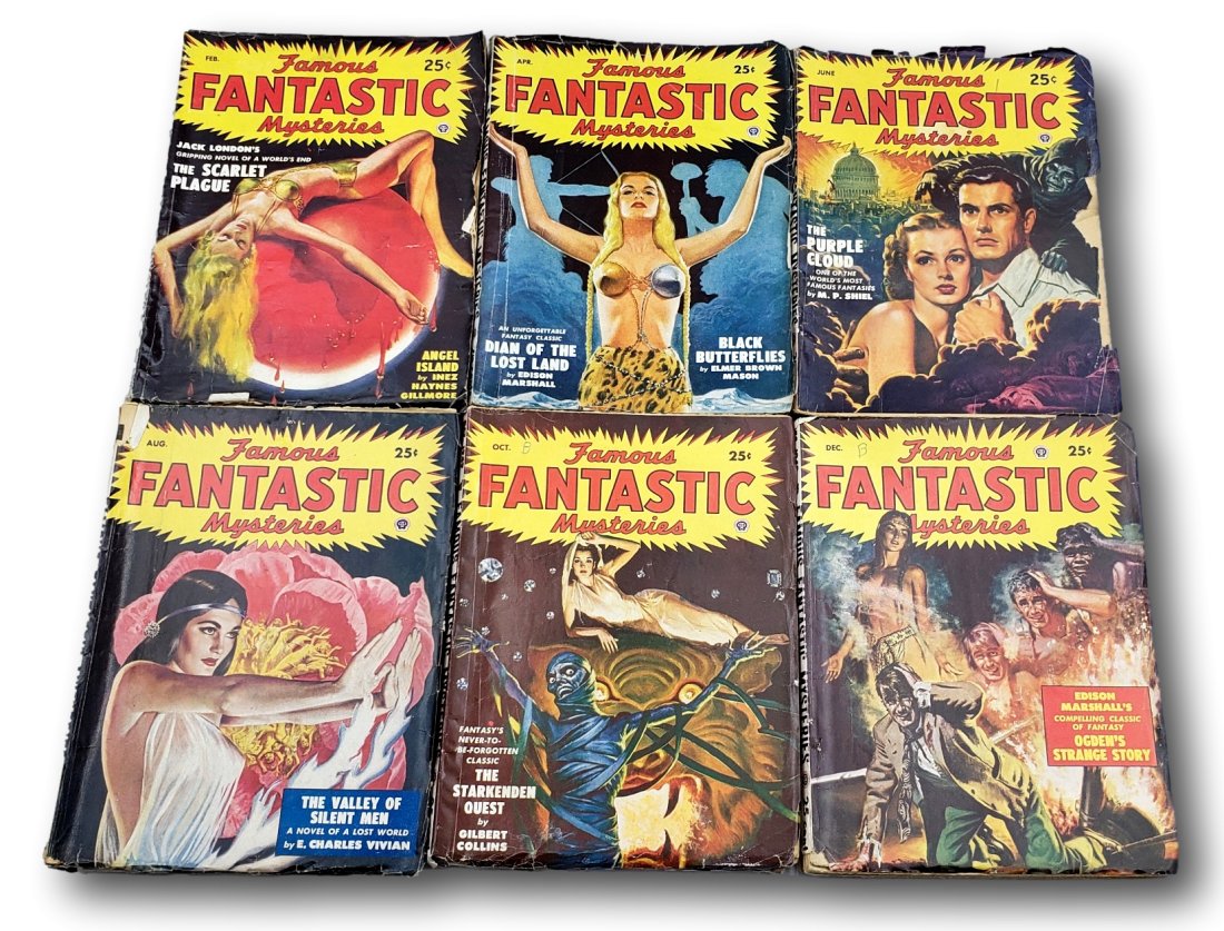 Early 1949 Lot of 6 Famous Fantastic Mysteries: Introducing the 1949 Lot of 6 Famous Fantastic Mysteries, a captivating collection that transports you back to the golden age of speculative fiction! This set includes issues from February, April, Jun