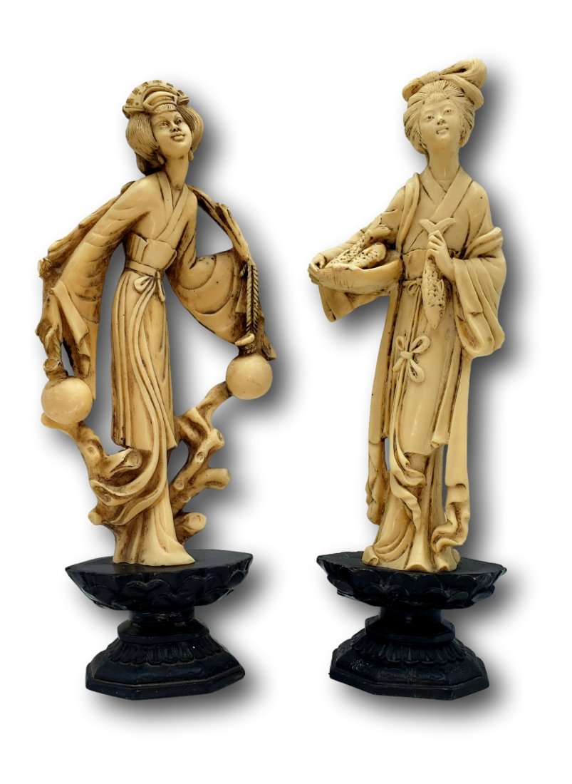 Elegant Oriental Composite Figurines with Pedestal Bases (1 of 4)