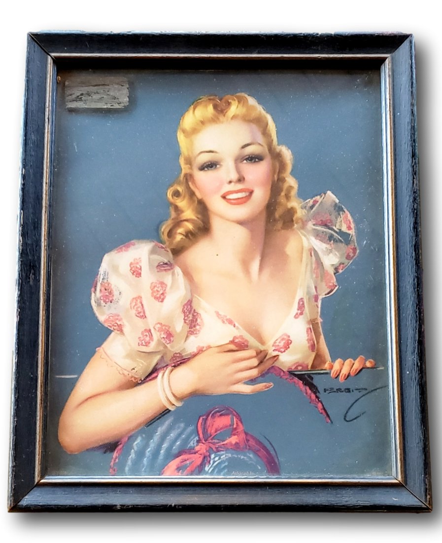 "Adorable" - Jules Erbit Lithograph Pinup Pulp: Presenting a charming Jules Erbit lithograph pinup, aptly titled "Adorable." This piece showcases Erbit's talent for capturing the grace and allure of his subjects. The featured image is of a young wo