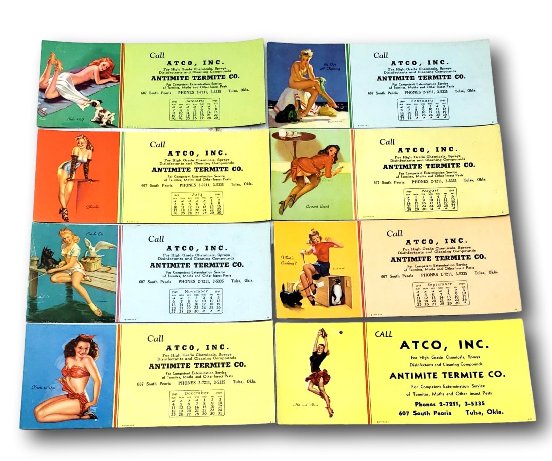Lot of 8 Vintage Pin-up Advertising Ink Blotters: Step into a bygone era of classic Americana with this lot of 8 vintage advertising ink blotters, each measuring approximately 9 x 4 inches. These blotters feature charming pin-up illustrations that we