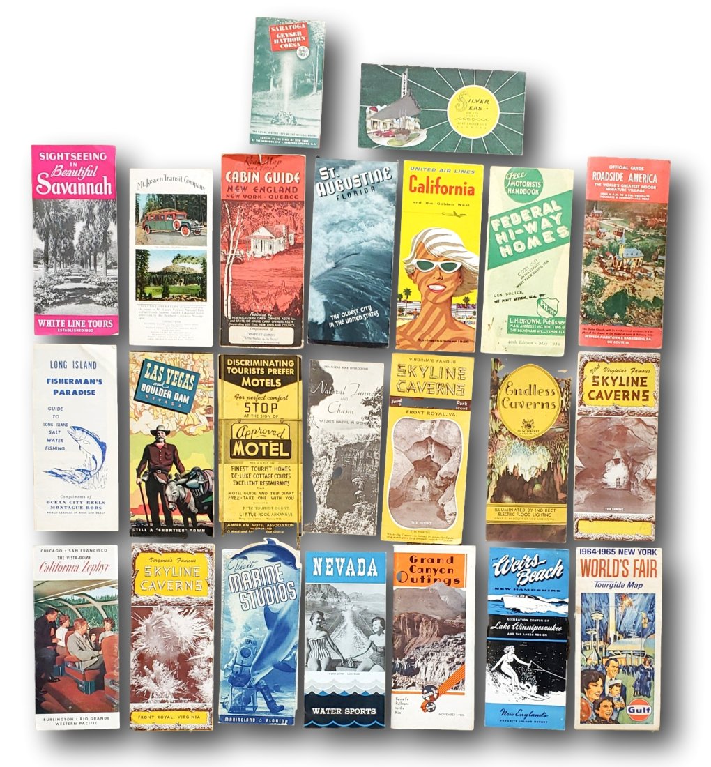 Travel Back in Time: Collection of 23 Vintage Tourist Attraction Pamphlets: Embark on a nostalgic road trip through America’s vacation history with this eclectic collection of 23 vintage tourist attraction pamphlets. This colorful assortment features a range of destinations
