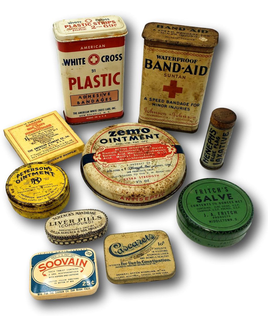 Assorted Collection of 10 Vintage Medicinal Tins and Bandage Boxes (1 of 2)