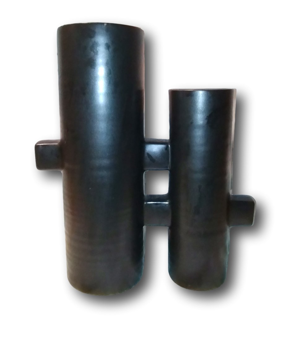 Mid-Century  Ikebana Brutalist Black Vase (1 of 6)