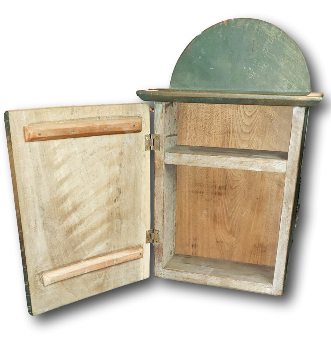 Shaker Round-Top Wall Cabinet: The cabinet measures 16 by 12 inches. The top shelf measures 13 1/2 by 5 1/4 inches. Overall height is 21 inches.