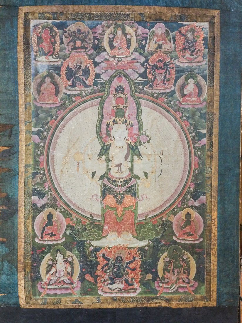 FINE EARLY TIBETAN SILK MANDALA-THANGKA OF BRAHMA (1 of 9)
