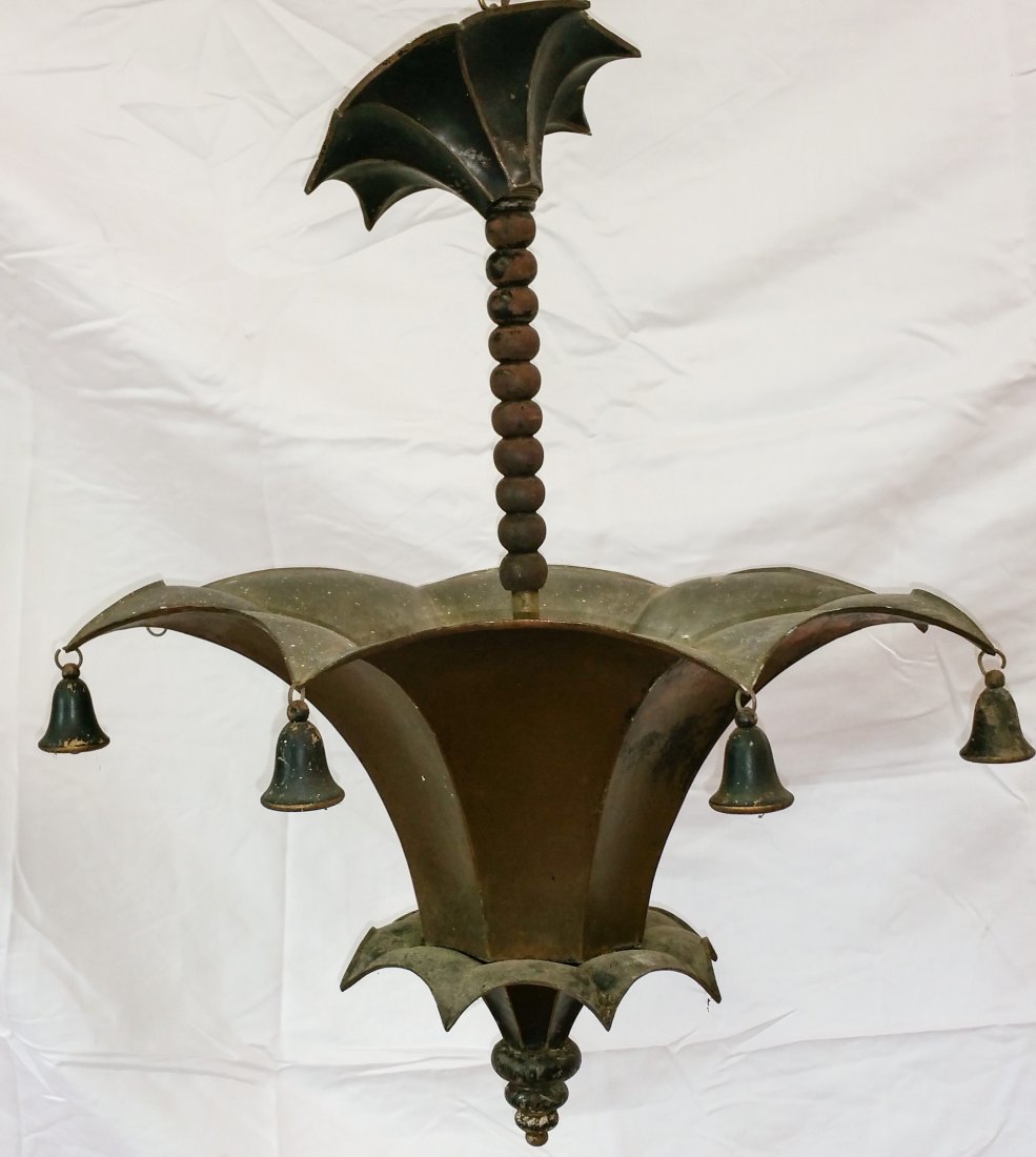 UNIQUE ANTIQUE HANDCRAFTED CEILING FIXTURE COPPER WOOD (1 of 5)