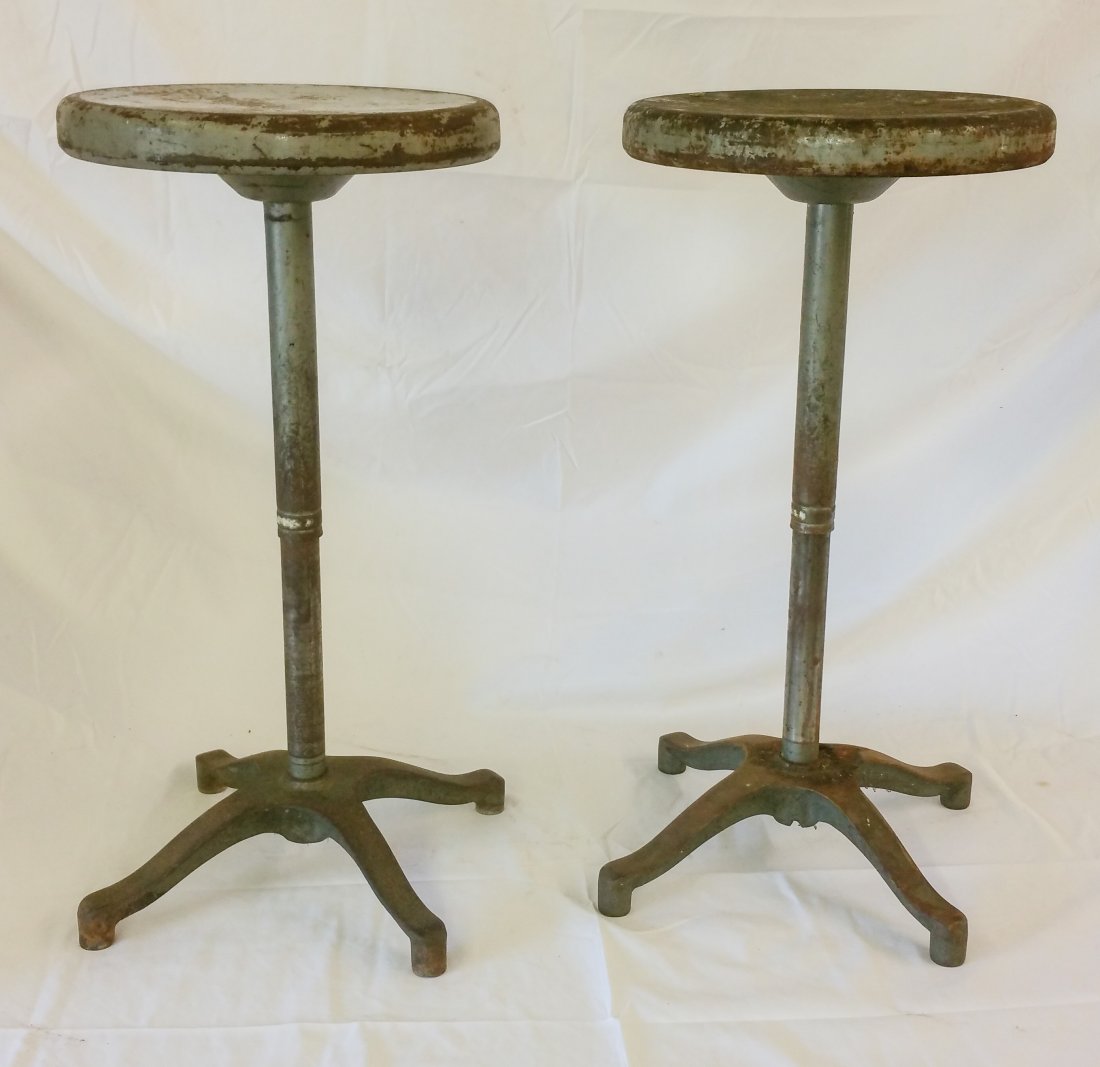 VINTAGE INDUSTRIAL SWIVEL STOOLS WITH IRON BASE (2) (1 of 3)