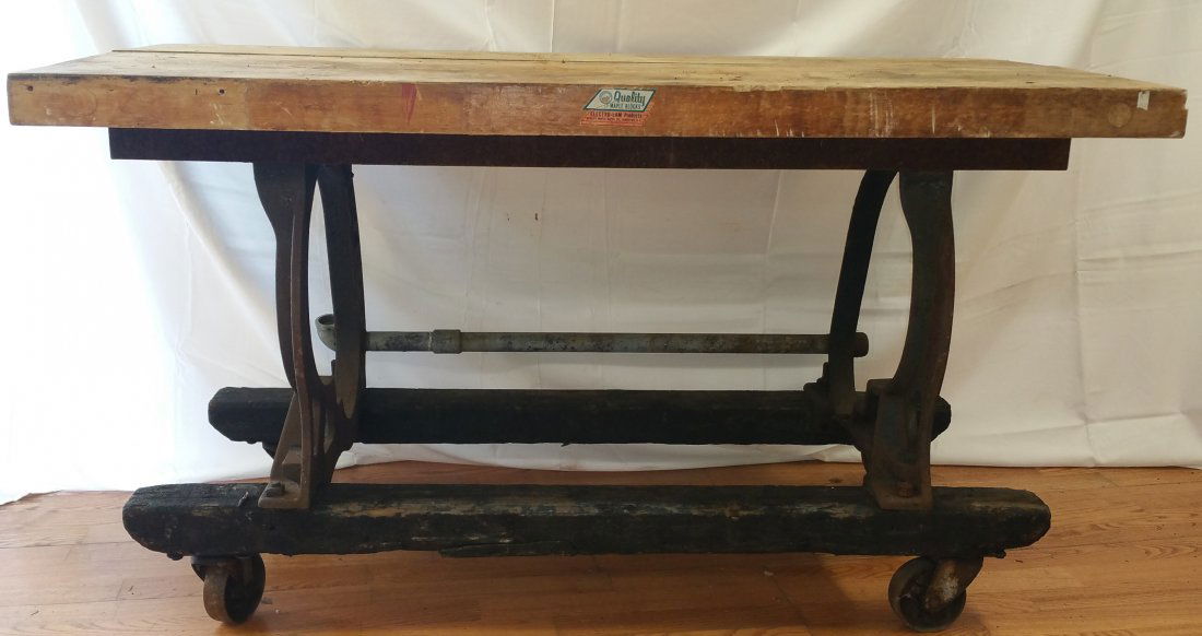 INDUSTRIAL STEAMPUNK IRON TABLE W WOOD TOP (1 of 5)