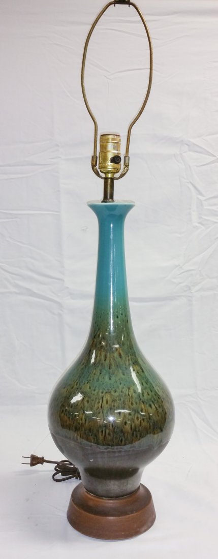 ART POTTERY HIGH GLOSS PEACOCK GLAZE LAMP (1 of 4)