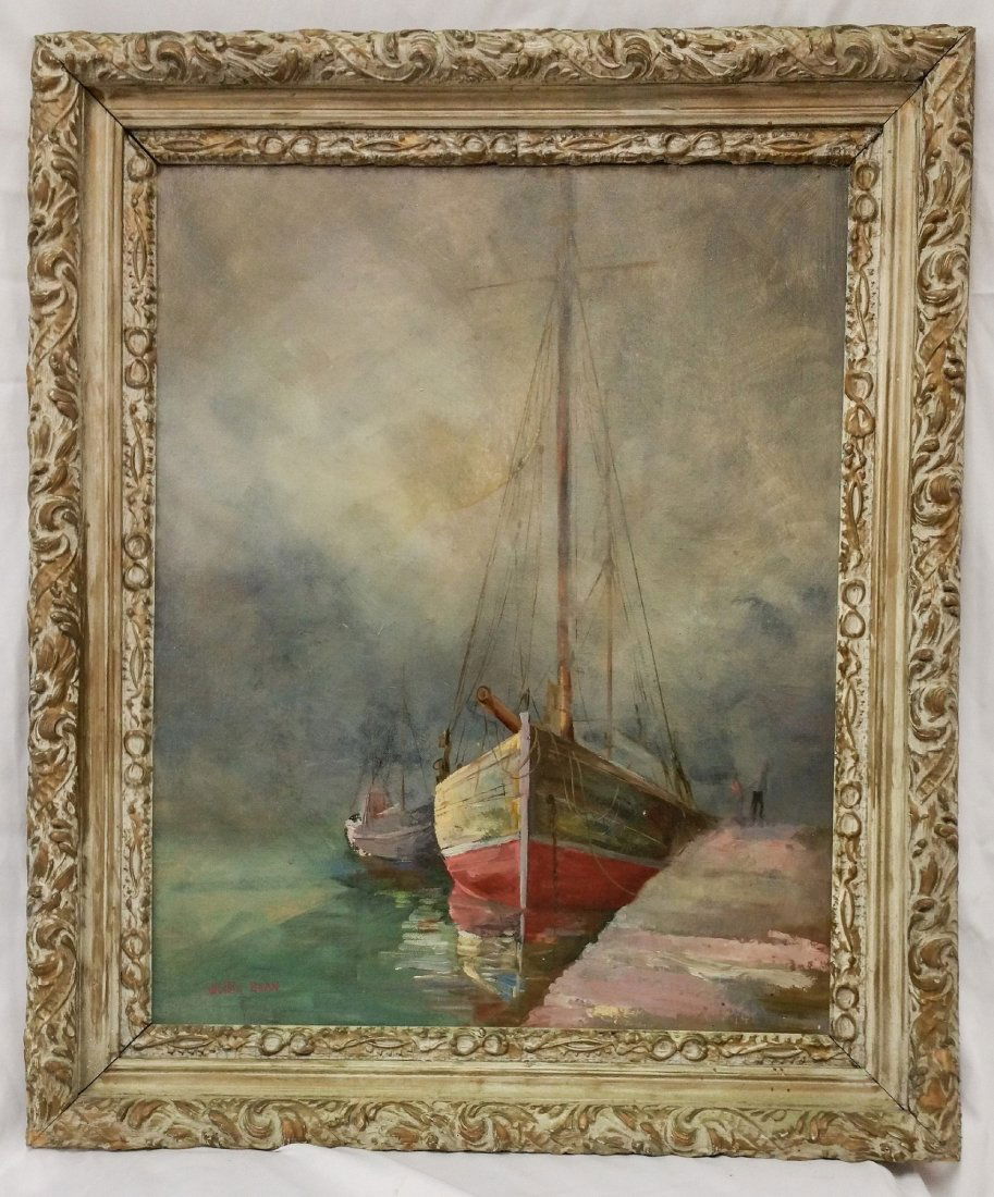 ORIGINAL OIL ON CANVAS- STORMY SKY HARBOR, SIGNED WESTO (1 of 3)