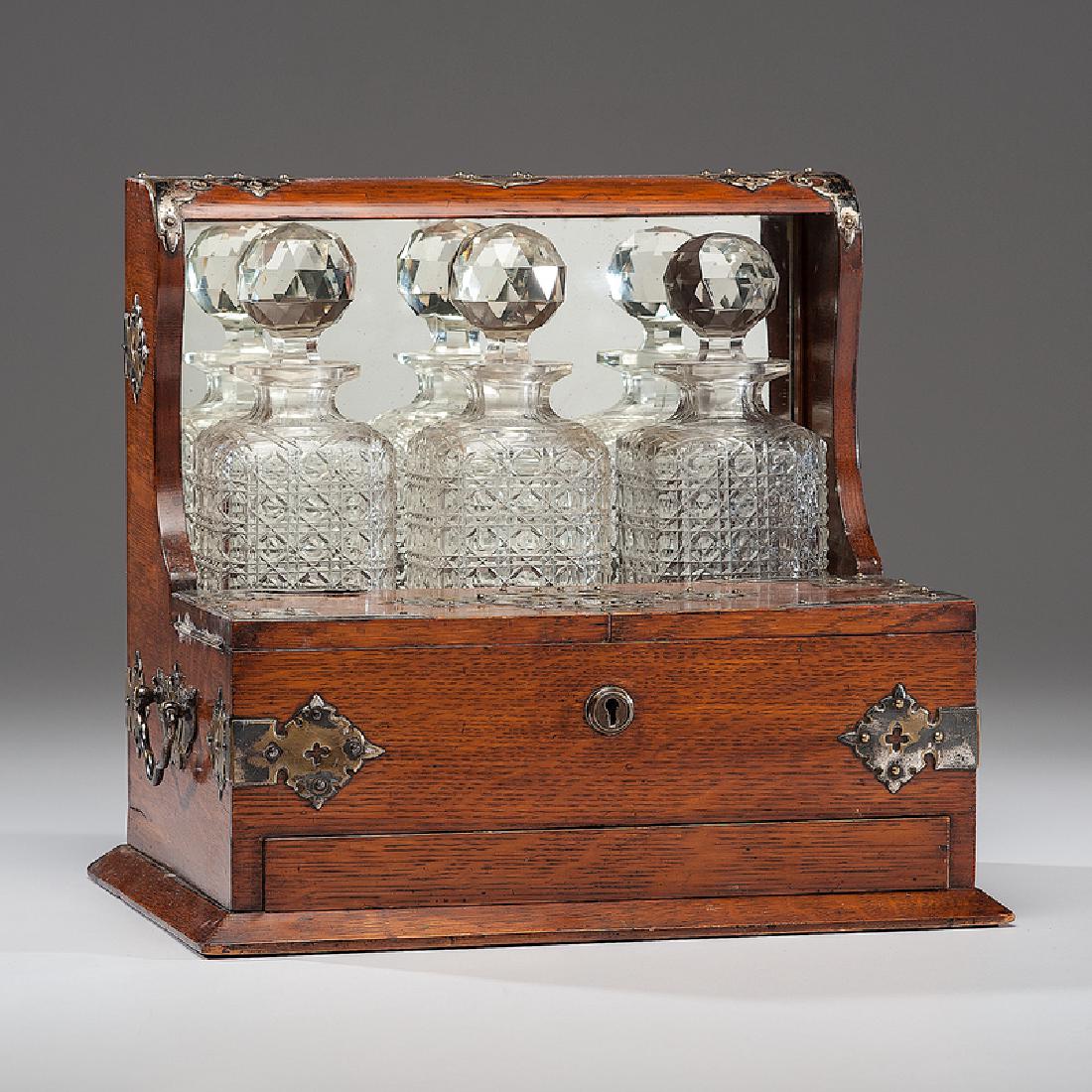 Arts and Crafts Oak Tantalus with Metal Fixtures (1 of 10)