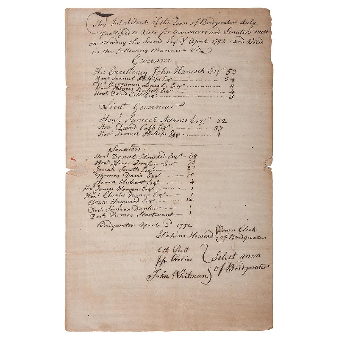 John Hancock and Samuel Adams, Election Returns from (1 of 2)