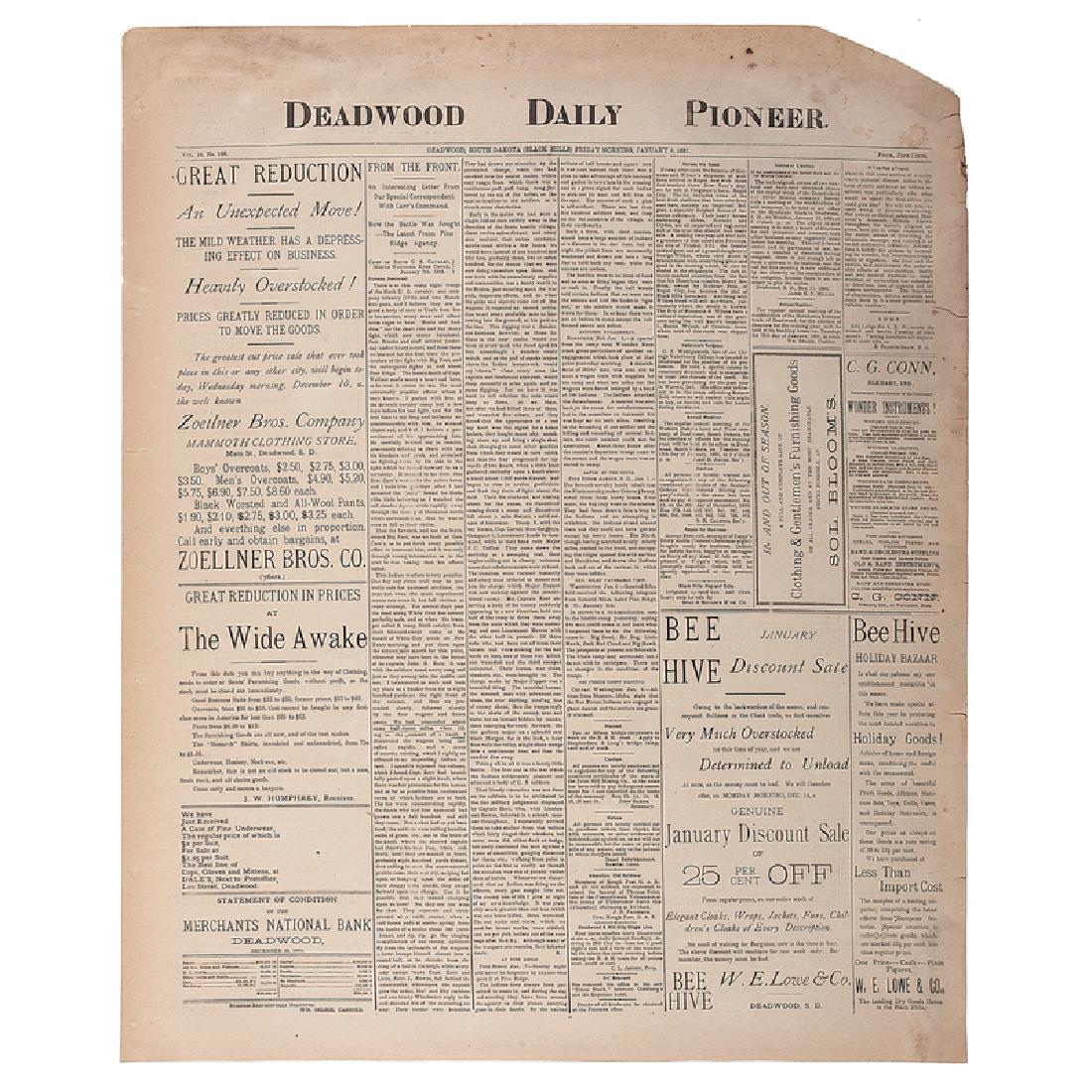 Local News of Wounded Knee in Rare Deadwood Newspaper (1 of 2)