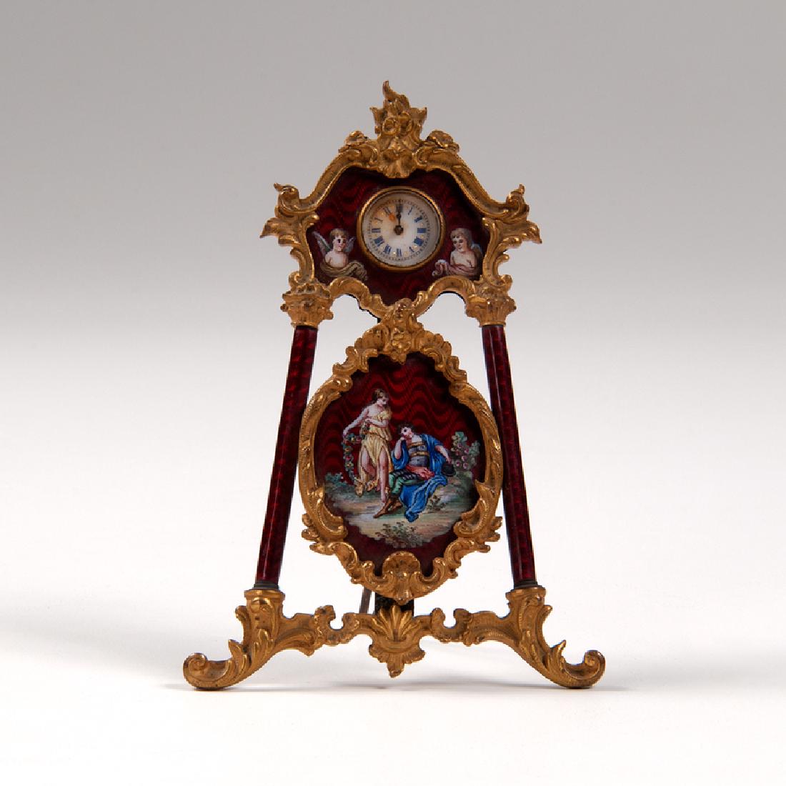 Austrian Enamel and Bronze Miniature Clock (1 of 2)