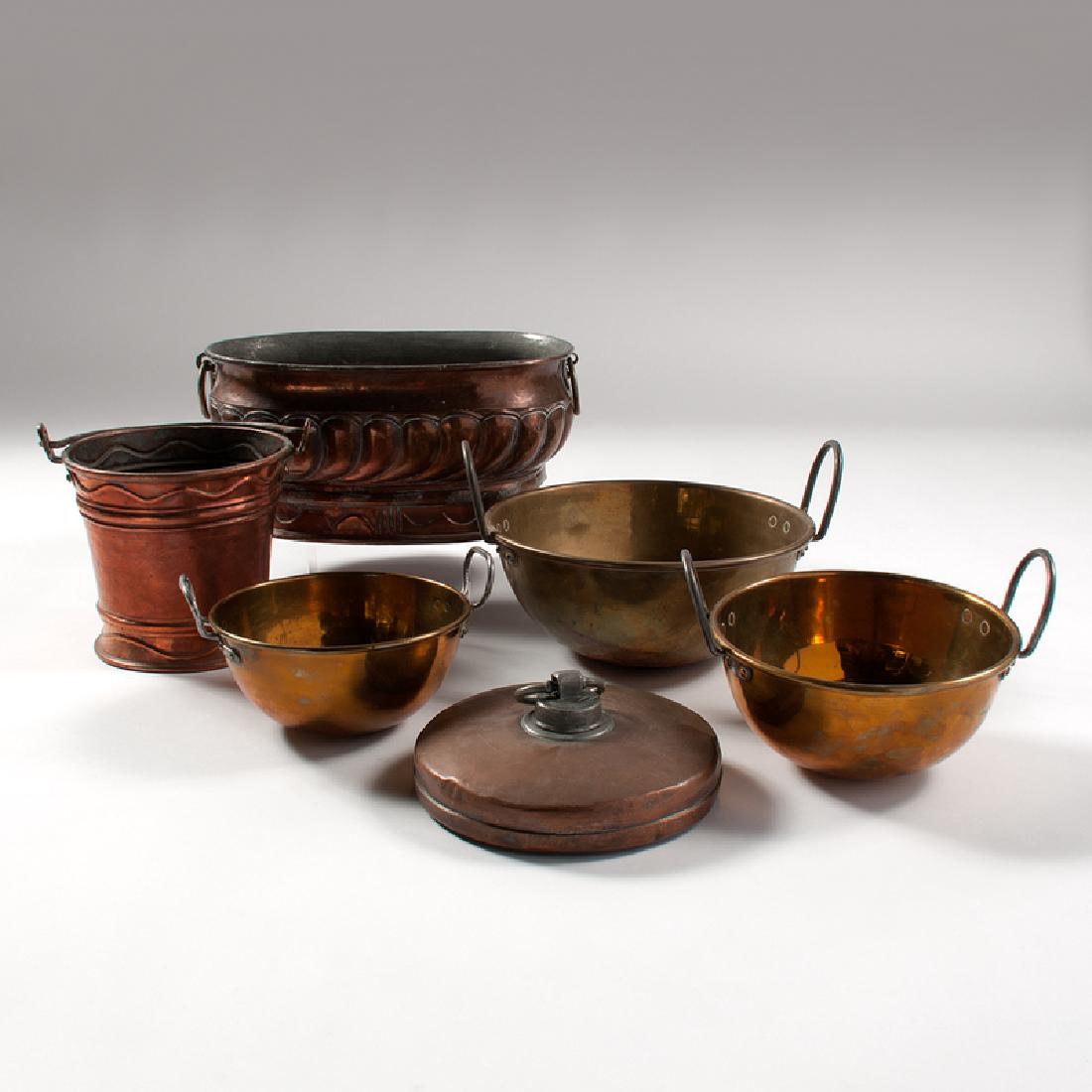 Copper Bowls, Pots and Hot Water Bottle, Lot of Six (1 of 2)