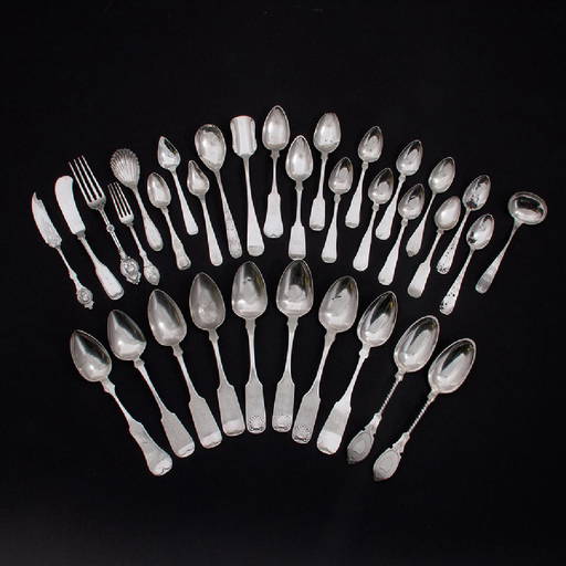 American Coin Silver Flatware, Lot Of Thirty Two