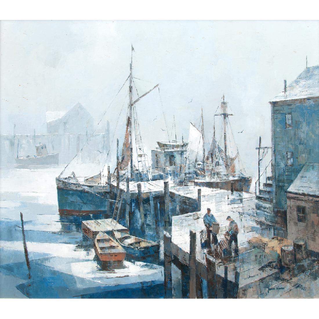 John Cuthbert Hare (American, 1909-1978) Oil on Canvas: Receding Fog, Boothbay Harbor 1972 signed l.r. titled on verso framed 21.5 x 27.5 in. (sight), 27.25 x 33.25 in. (frame)