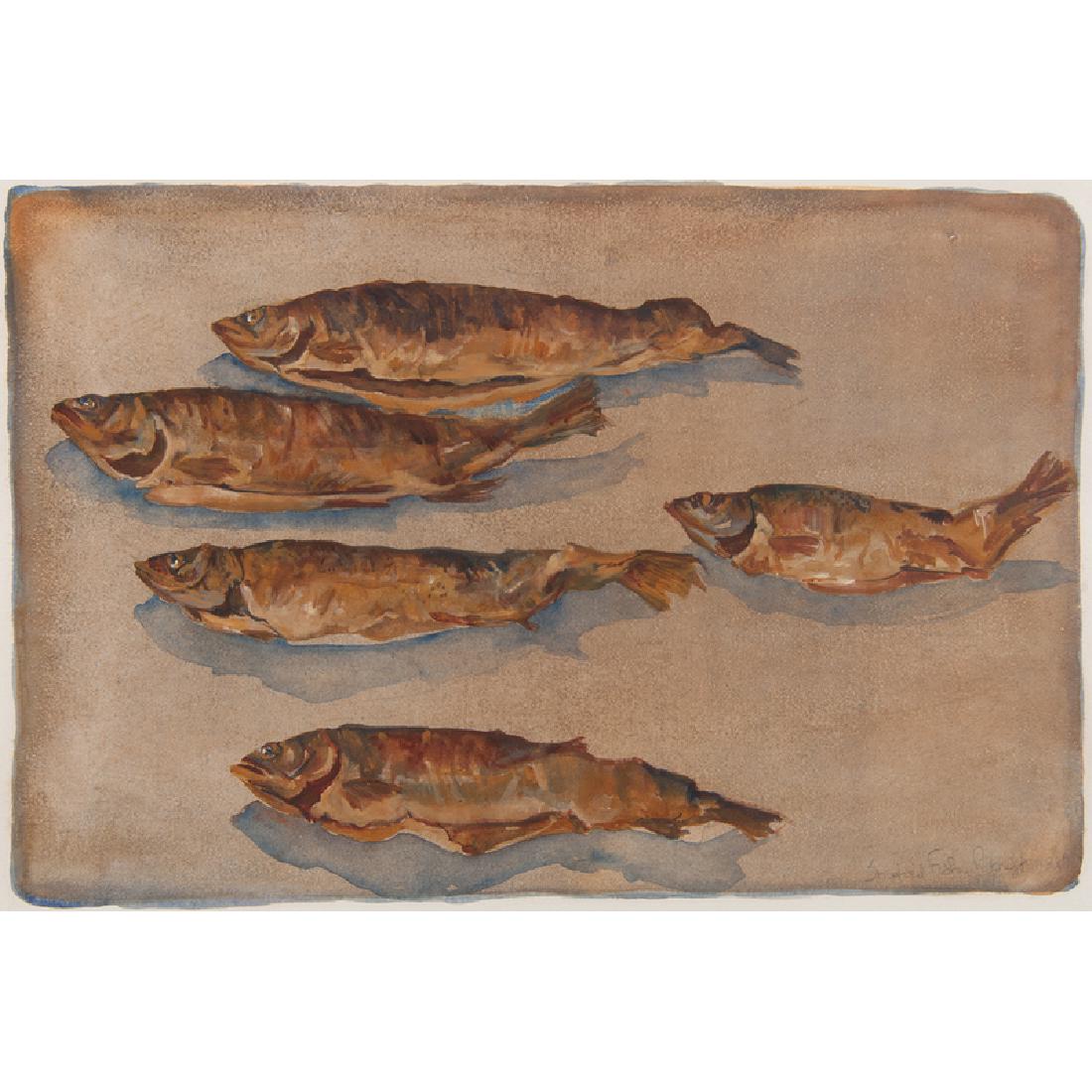 Polly Kraft (American, 1927-2017) Watercolor: Smoked Fish 1987 signed, dated 1987, and titled l.r. framed 16.25 x 24.25 in. (image), 24.5 x 32.75 in. (frame) Provenance: The Jack and Mary Ann Katzenmeyer Collection