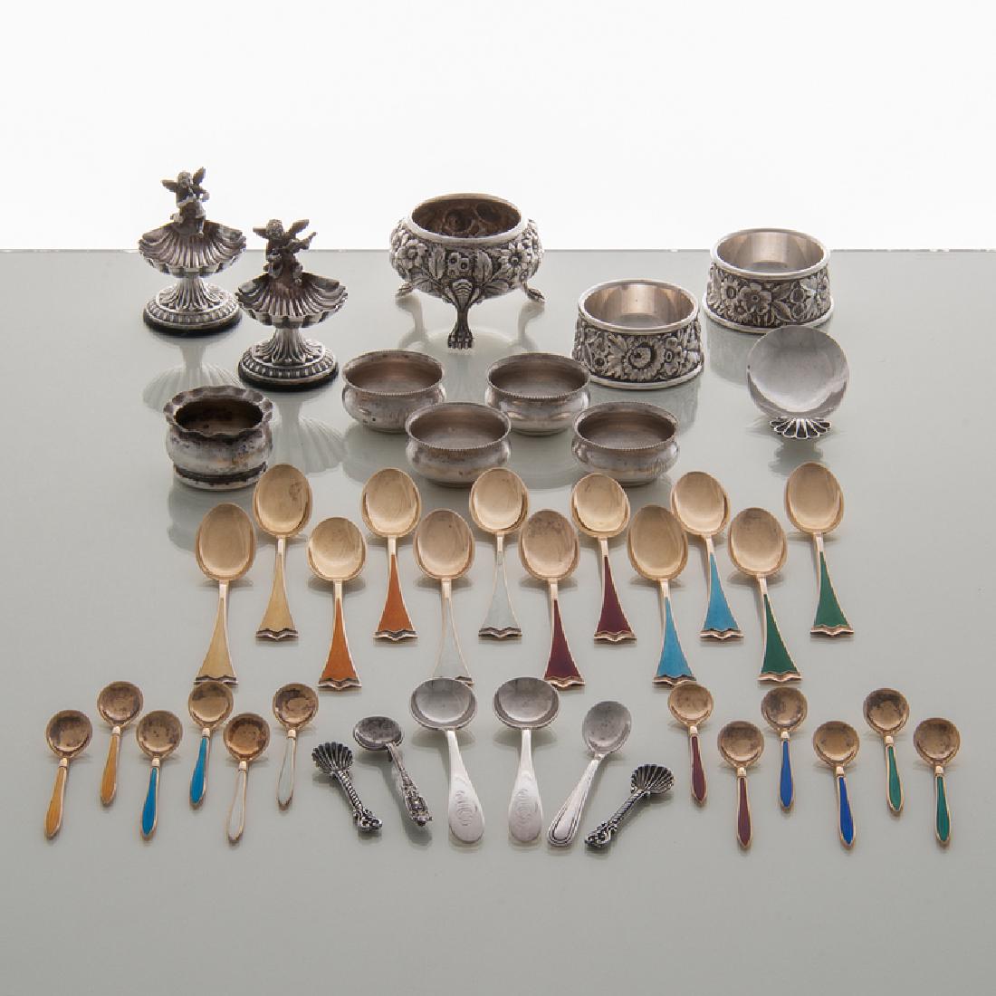 Sterling Salt Cellars and Spoons, Plus, Lot of (1 of 1)