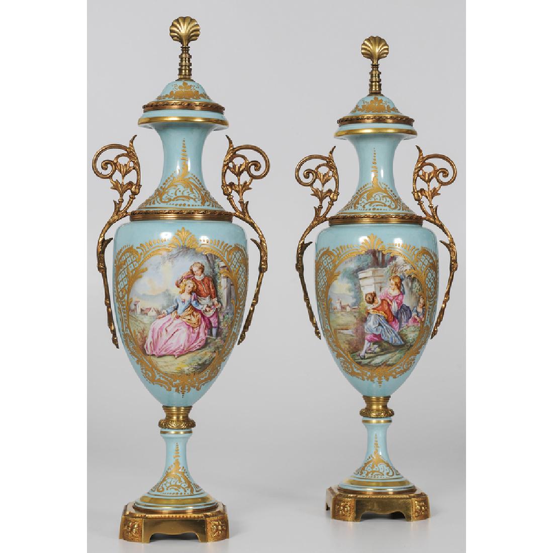 Sèvres Style Hand-Painted Porcelain Urns, Signed E. (1 of 4)