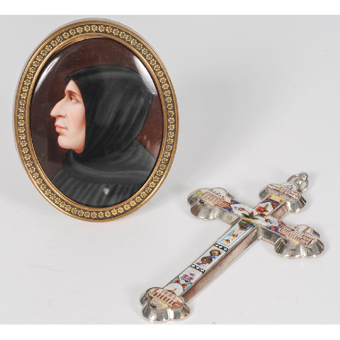 Italian Micro-Mosaic Cross and Miniature on Porcelain (1 of 3)