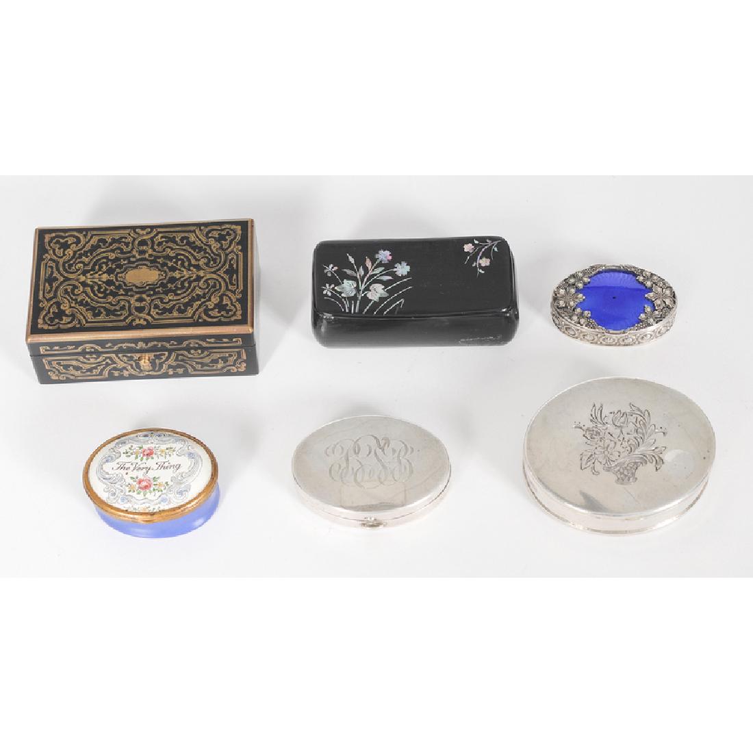 Snuff and Pill Boxes, Including Sterling and Lacquer (1 of 4)