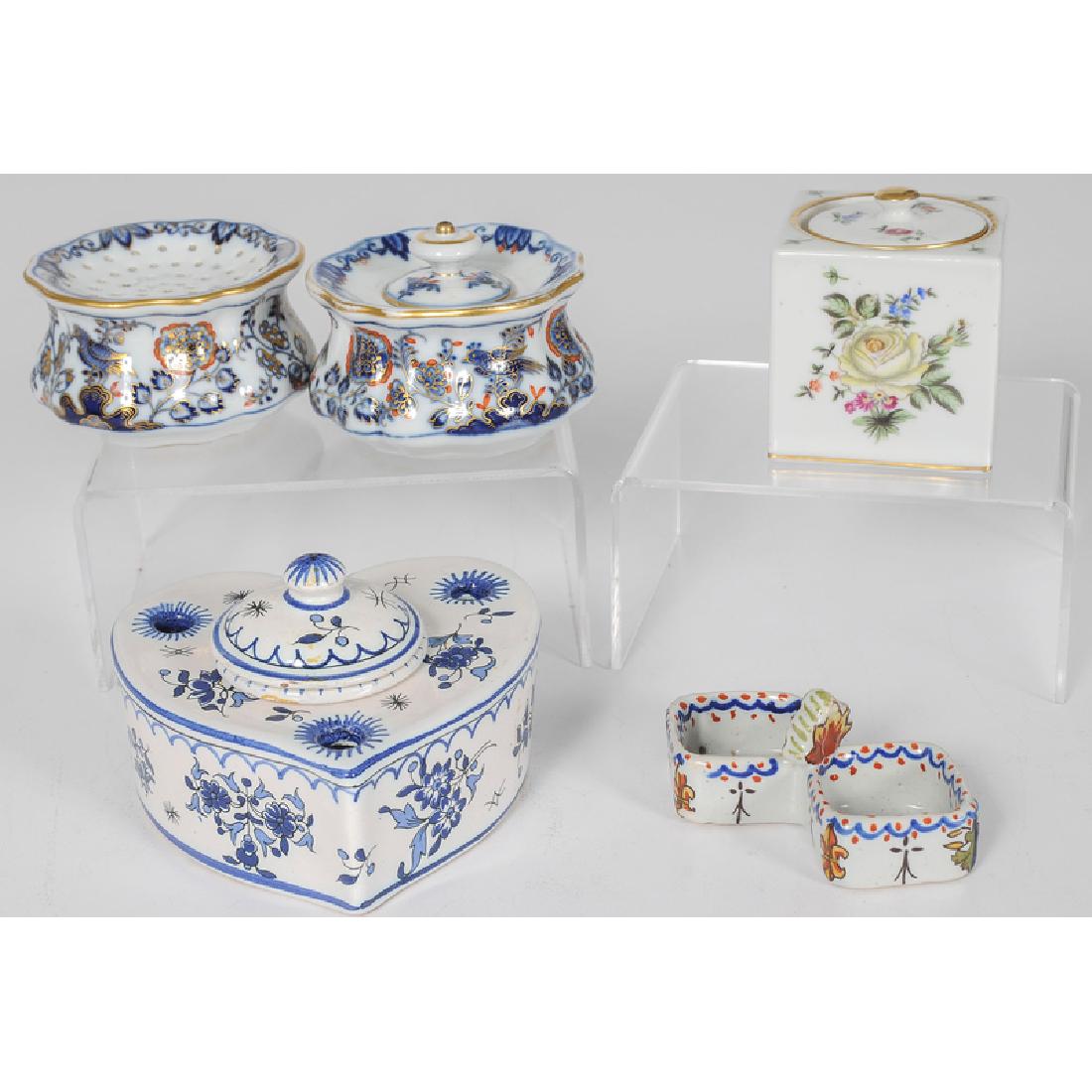 Meissen, Herend and French Faience Inkwells, Plus (1 of 2)
