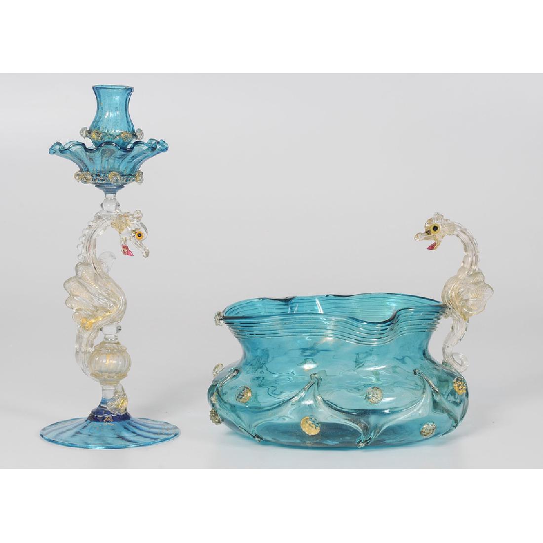 Venetian Glass Candlestick and Bowl (1 of 2)