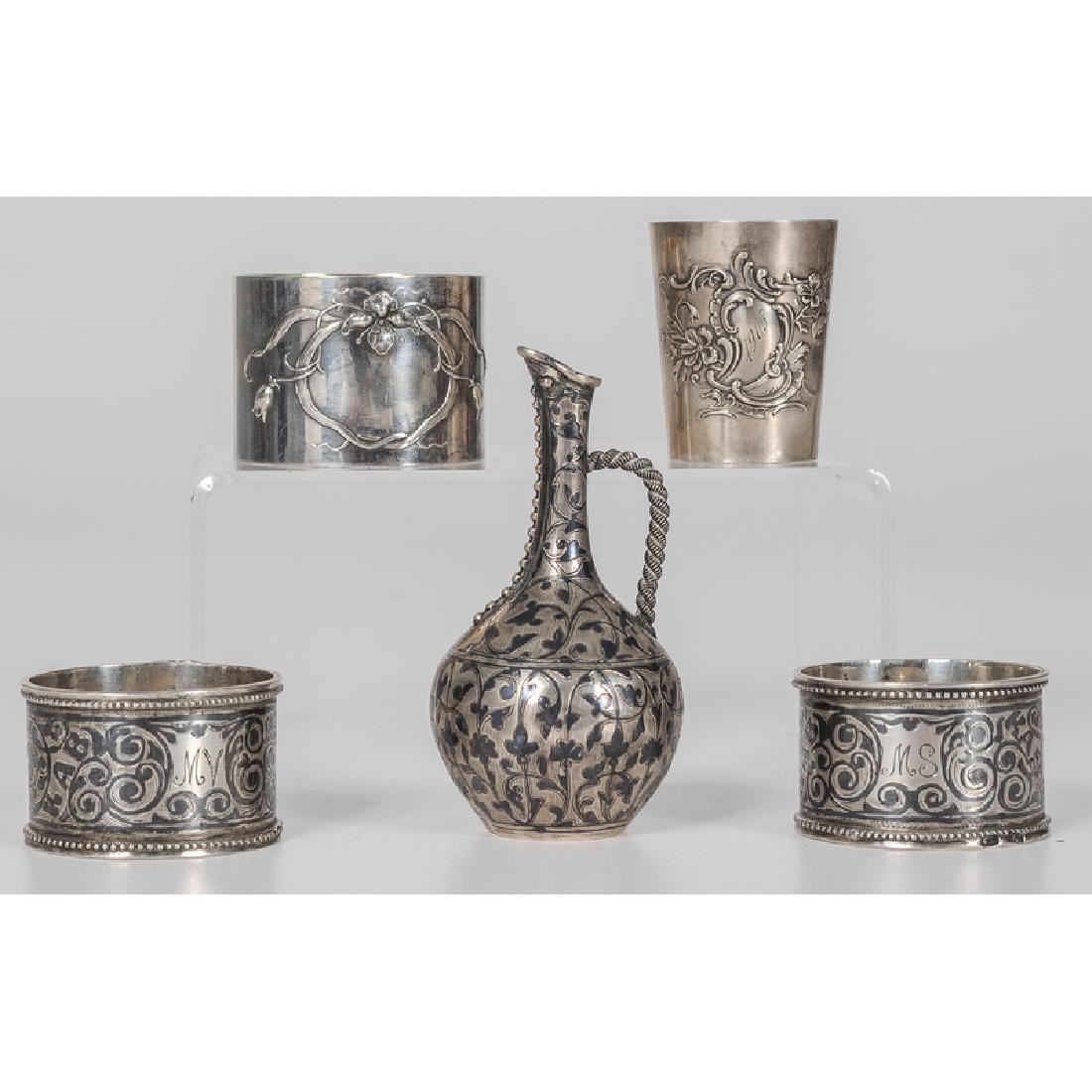 Russian Silver Napkin Rings, Beaker and Ewer (1 of 3)