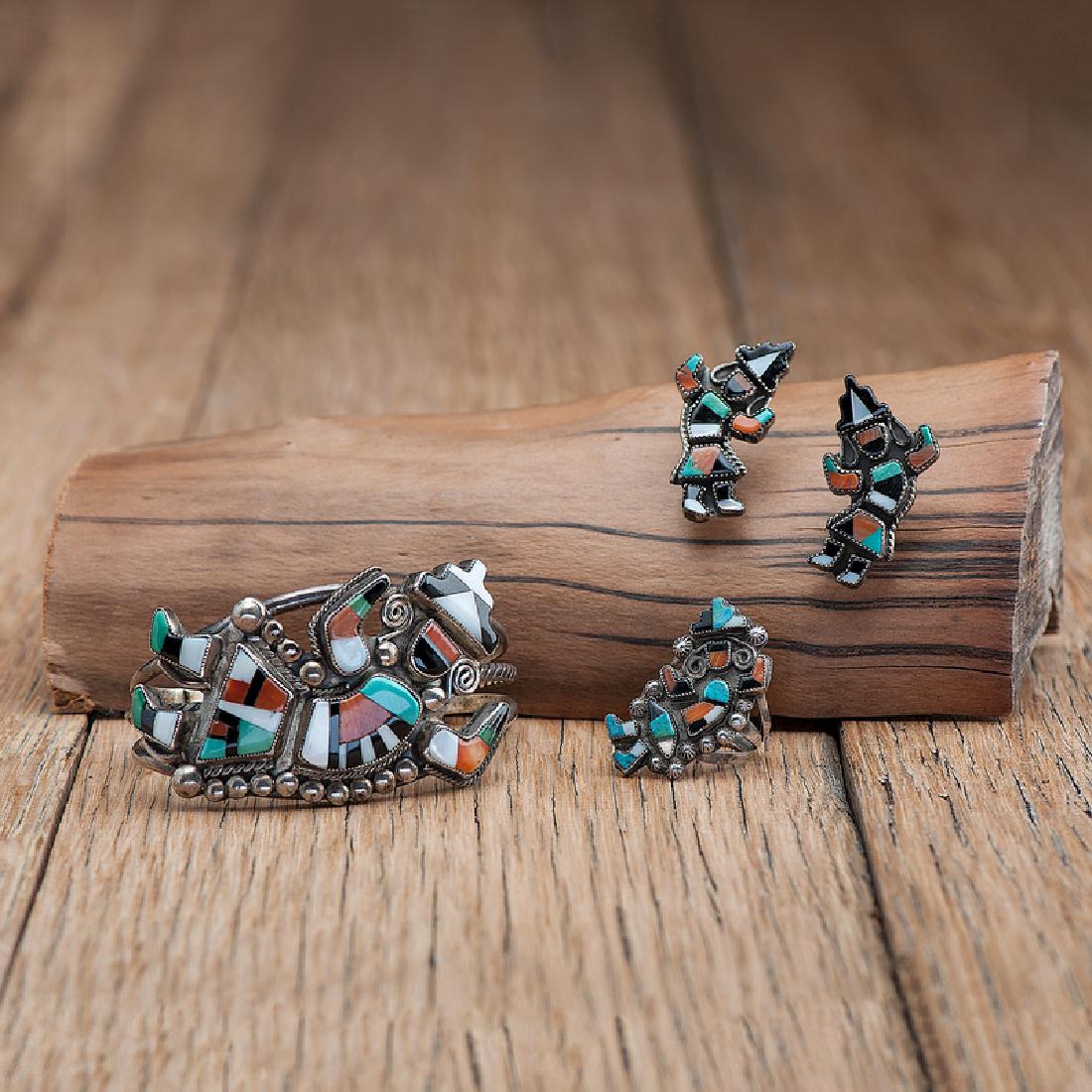 Zuni Inlaid Bracelet, Earrings, and Ring (1 of 2)