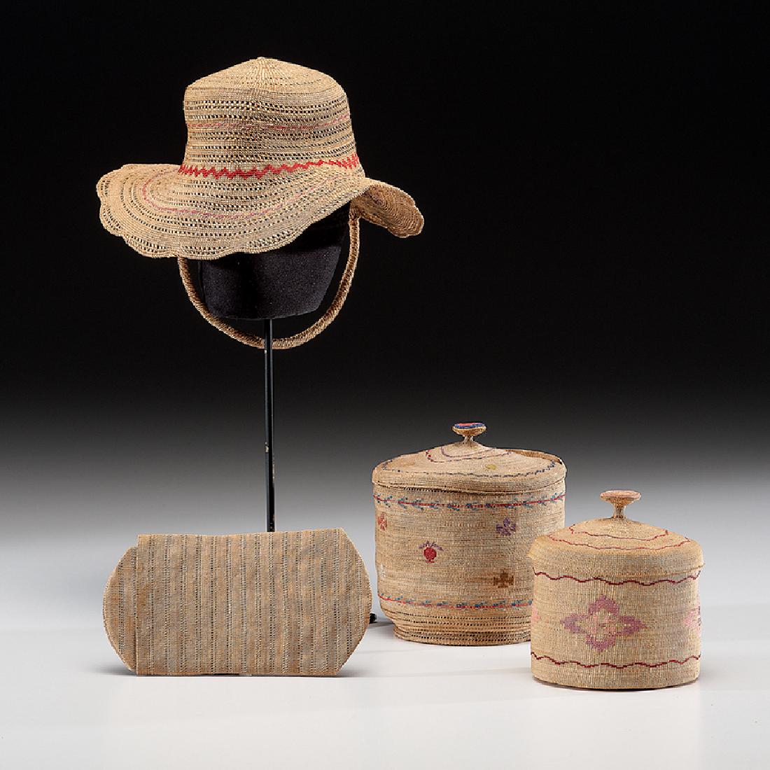 Attu Polychrome Twined Lidded Baskets, Card Case, and (1 of 3)