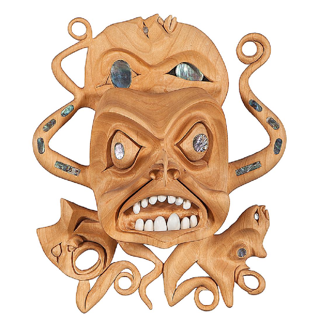 Ron Telek (Nisga'a, 1962-2017) Carved Wooden Mask (1 of 2)