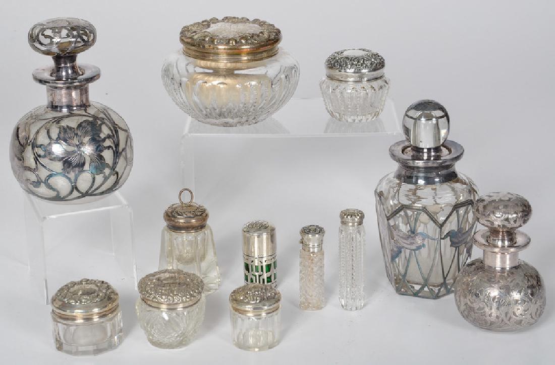 American Cut Glass Jars with Sterling Lids and Overlay (1 of 1)