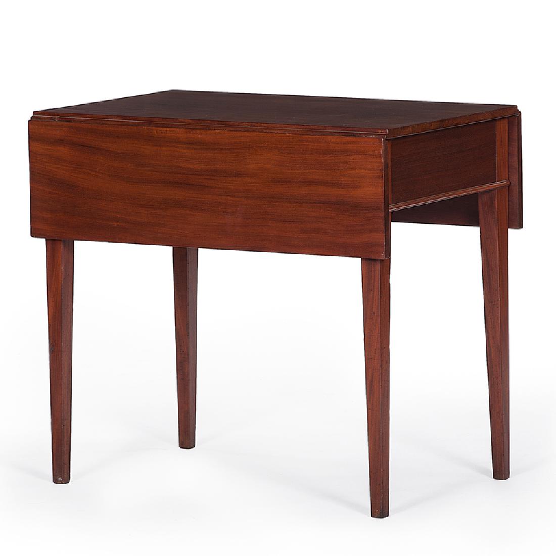 Mahogany Drop Leaf Table: American, 19th century. A mahogany drop leaf table, having two leaves with pull out support, rising on square tapering legs; ht. 28, wd. 31, dp. 19.5 in. Provenance: Property from the Collection of