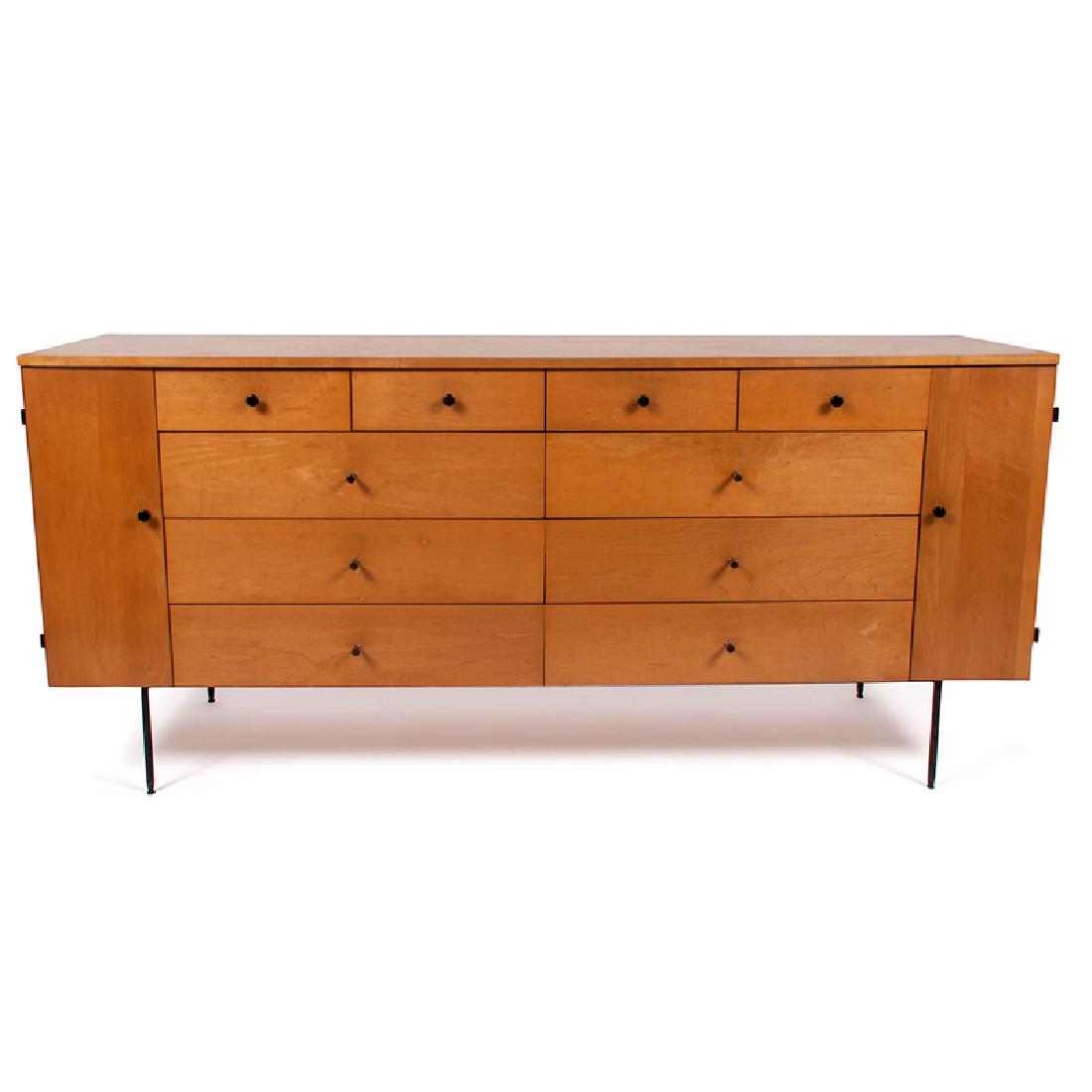 Paul McCobb Planner Group Double Dresser: American, mid-20th century. A Model 1510 Double Dresser for Winchendon Furniture Company in birch with enameled steel base, manufacturer's stamp on interior of case; ht. 33, wd. 72, dp. 18.25 in.