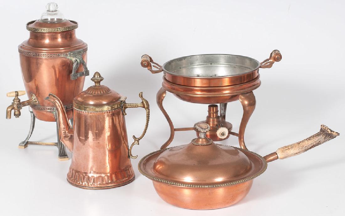 Copper Chafing Dish, Covered Pan, Coffee Urn, and Pot (1 of 1)