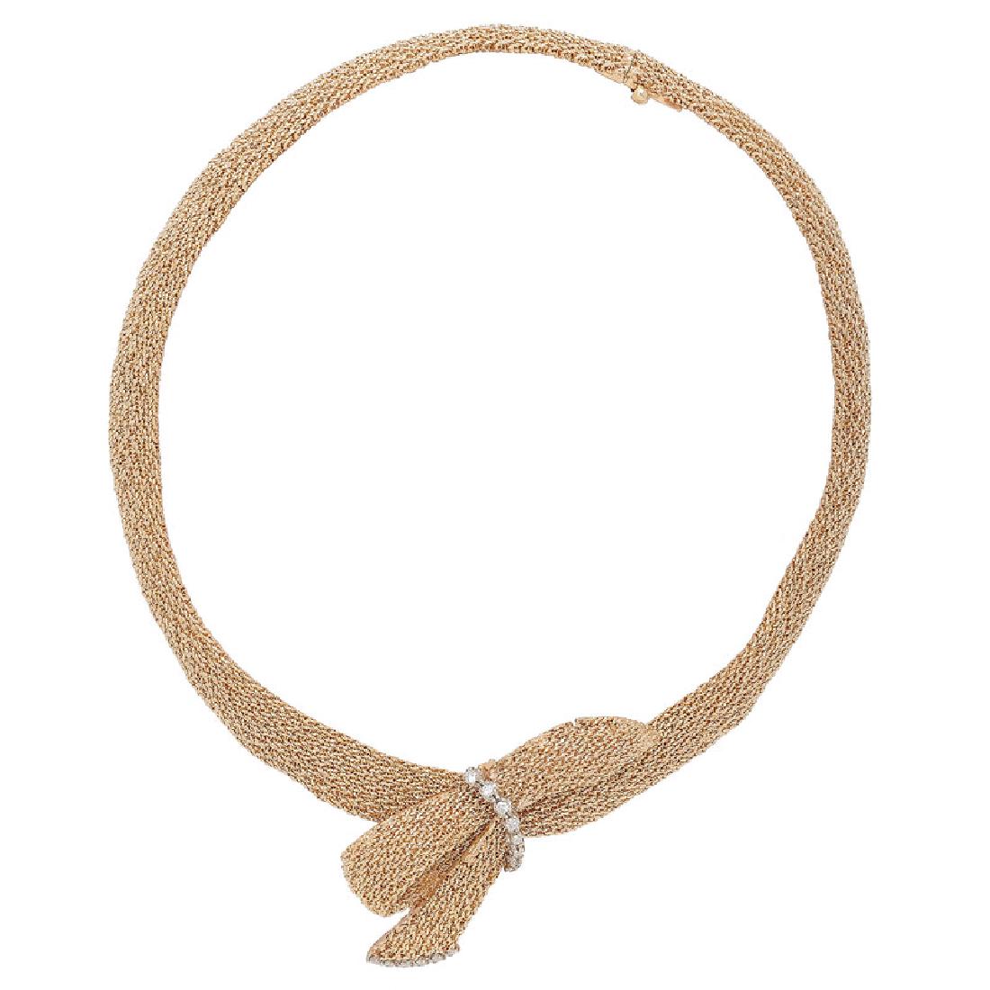 Woven Mesh Necklace/Brooch in 14 Karat Yellow Gold (1 of 4)