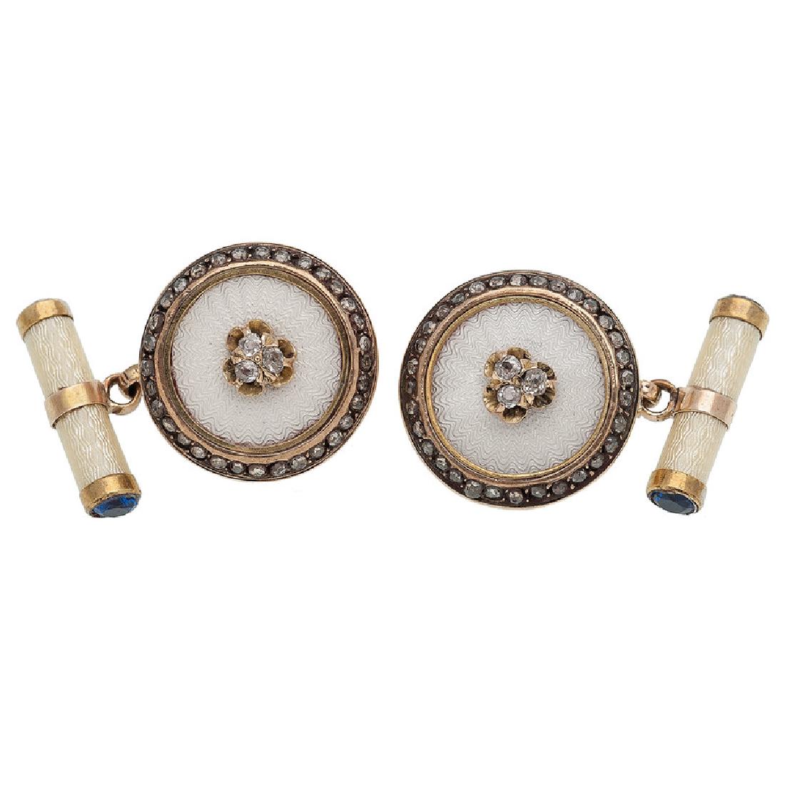 Fabergé Diamond and Enamel Cufflinks in 14 Karat Yellow (1 of 2)