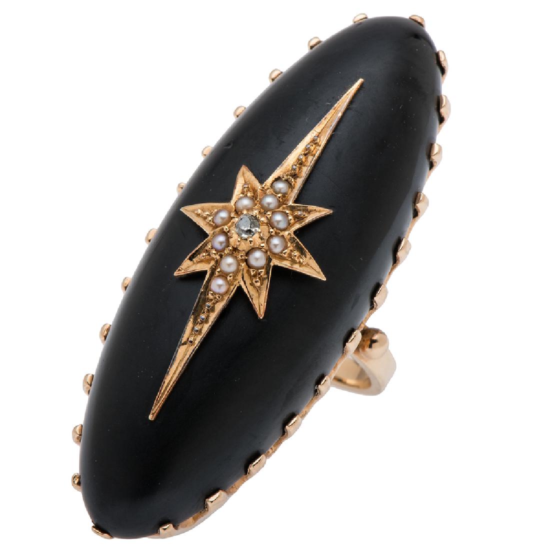 Large Victorian Jet Mourning Conversion Ring in 14 (1 of 3)