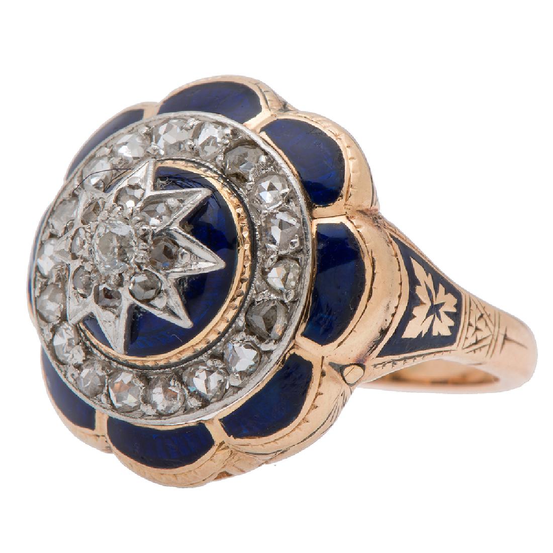 Victorian Diamond and Enamel Ring in 14 Karat Rose Gold (1 of 3)