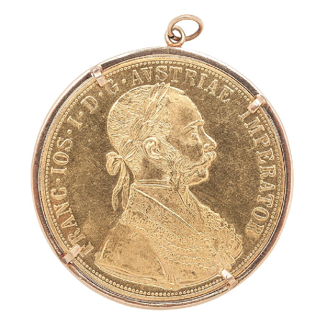 Austrian Four Ducat Gold Coin in a 10 Karat Yellow Gold (1 of 2)
