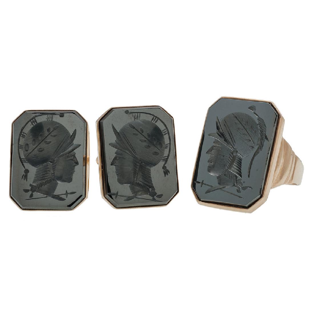 Intaglio Cufflinks and Ring in 10 and 14 Karat Yellow (1 of 5)