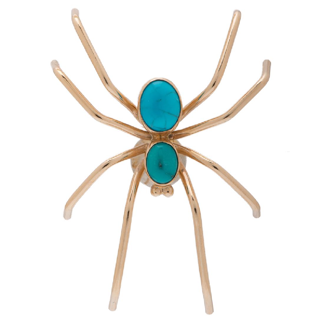 Turquoise and 14 Karat Yellow Gold Spider Pin (1 of 3)
