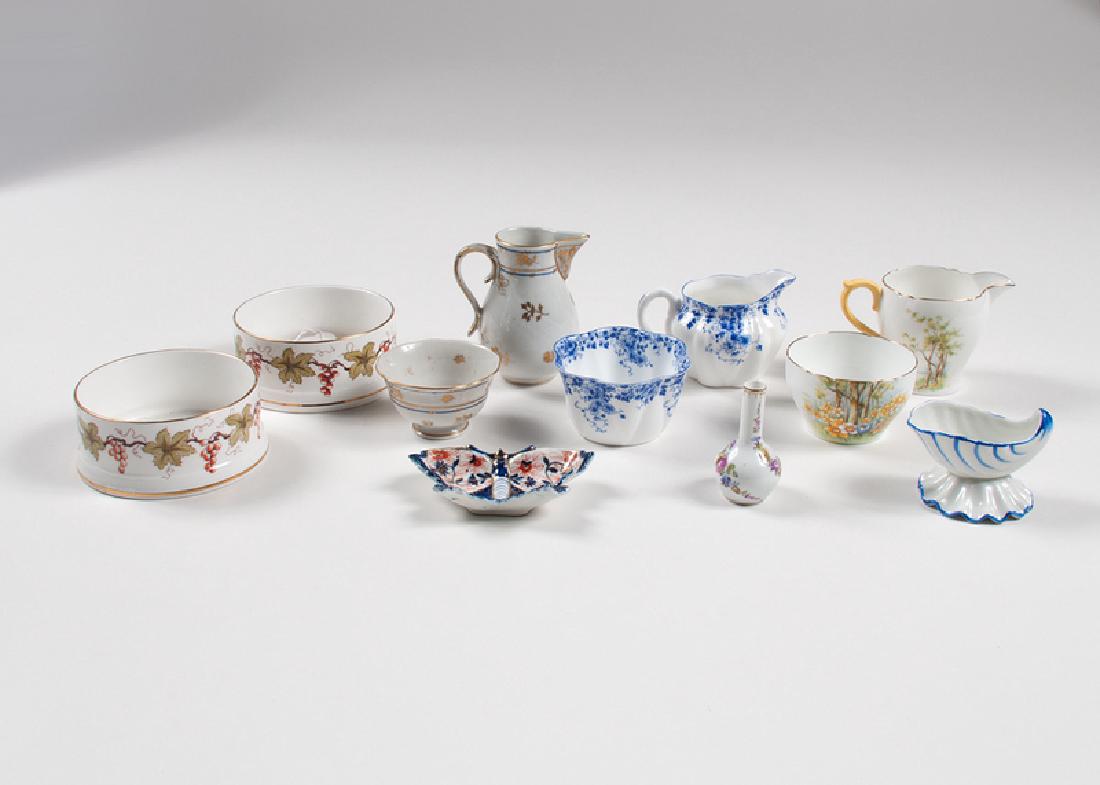 Porcelain Tablewares: Late 19th-mid-20th century. A group of eleven porcelain tablewares, including:Â three sets of creamers and sugars, including one by HerendÂ (Hungary), and two different patterns by Shelley (Engla